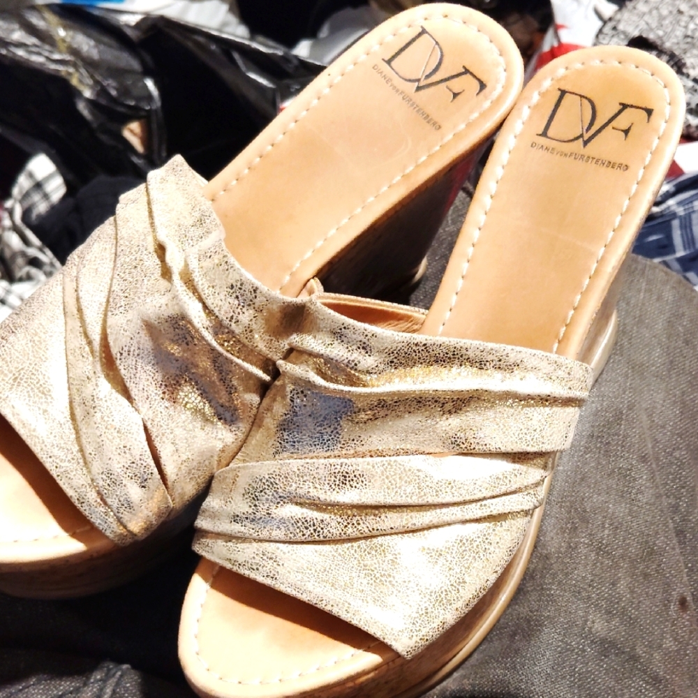 Diane Von Furstenberg Metallic Wedge Sandals